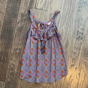 Rebecca Taylor Purple and Orange Floral Ruffle Top